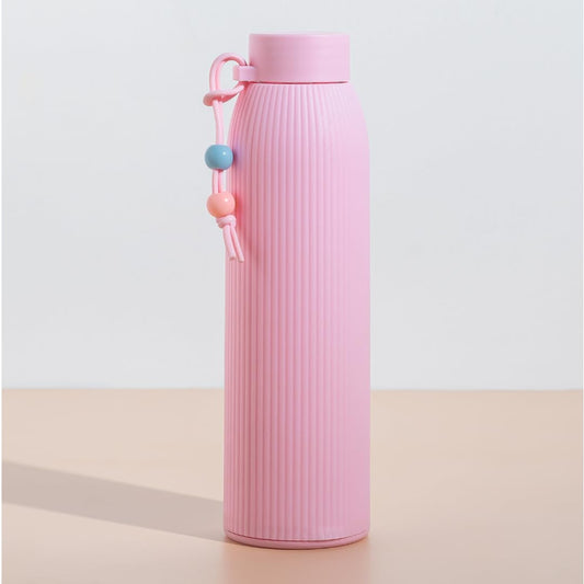 ๐ Pastel Pink Ribbed Glass Water Bottle - Sip in Soft Style! ๐ง