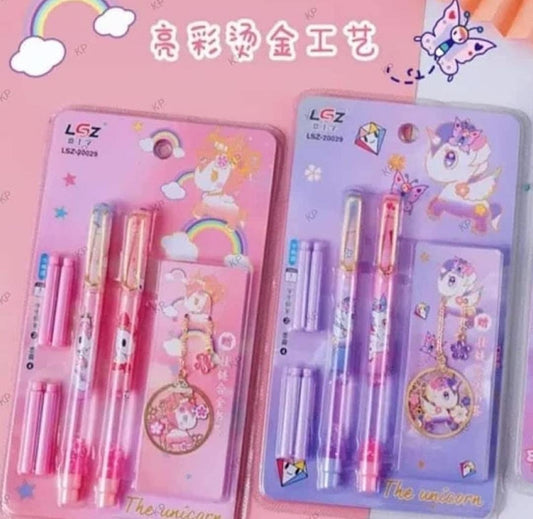 🦄 Kawaii-Q Unicorn Gift Set - Sparkling Pens & Alloy Bookmark 💖
