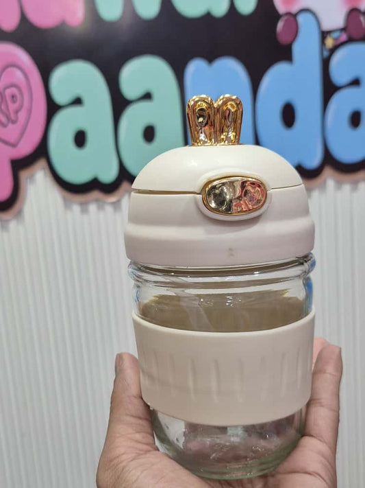 โจ Chic Glass Tumbler with Crown Lid - Aesthetic Coffee Cup ๐