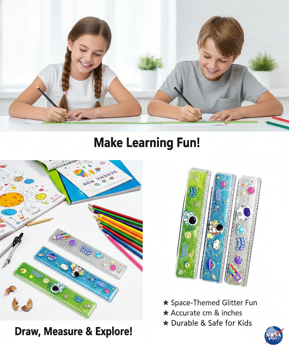 🚀 Floating Stars Liquid Glitter Rulers - Space Time! 🌌
