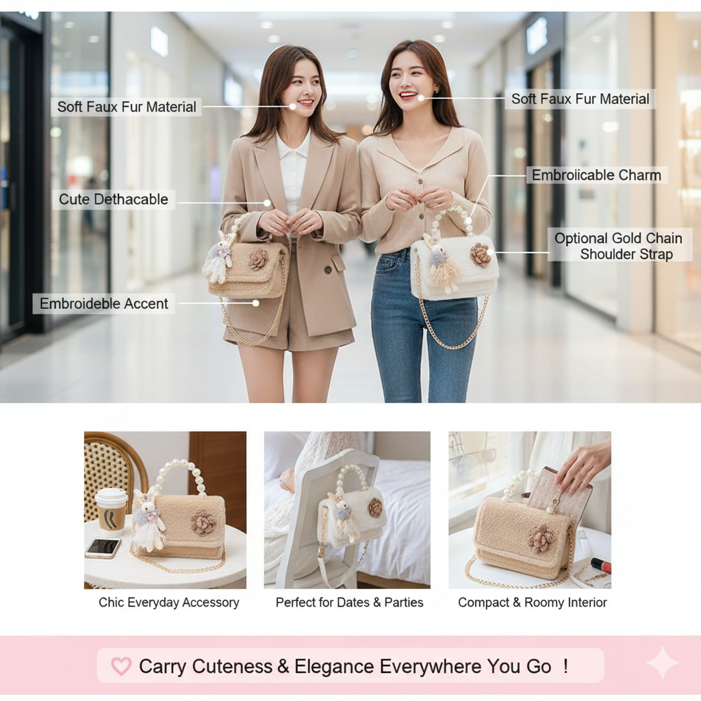 🐇 Luxury Fluffy Bunny Bag with Pearl Handle 💖