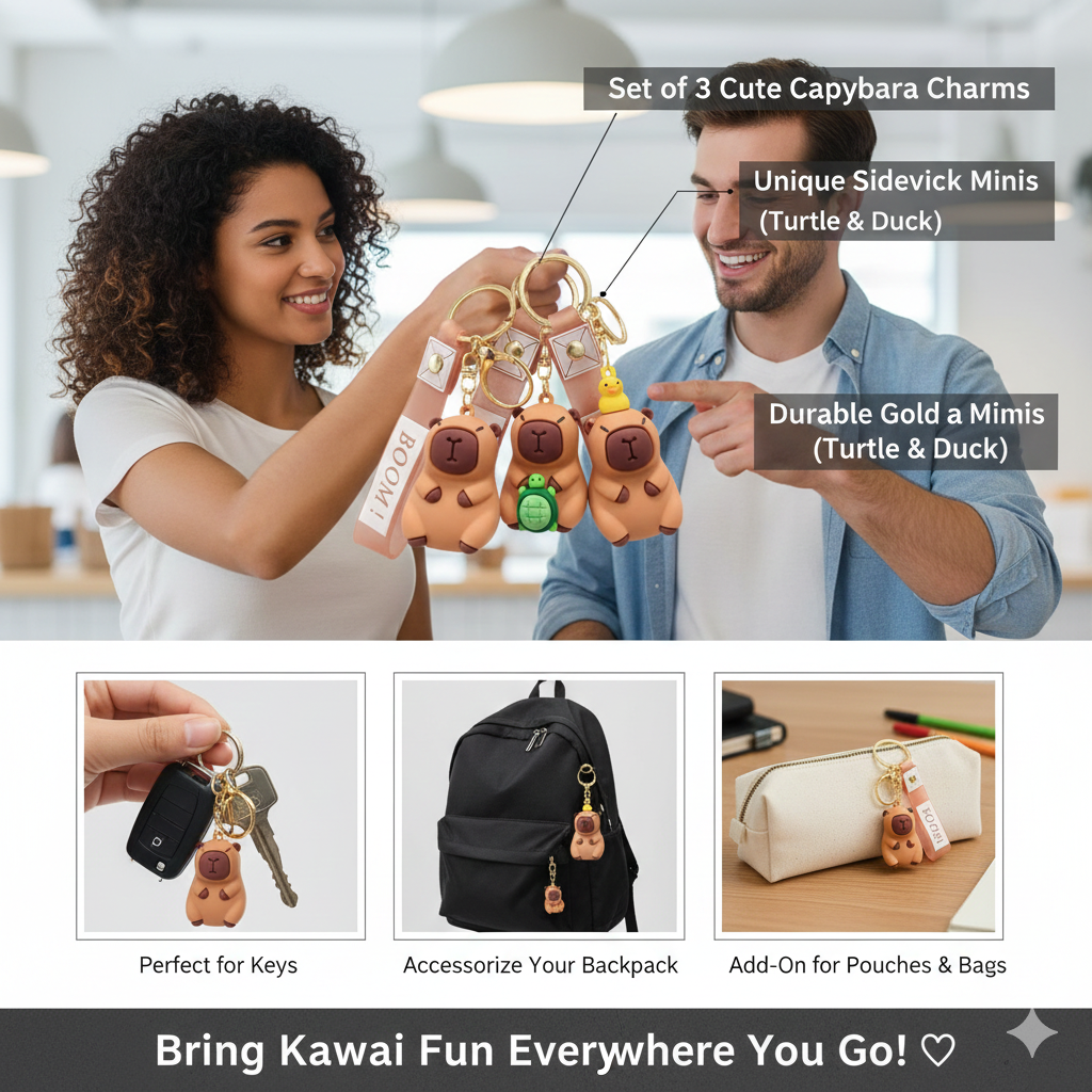 🐹 BOOM! Capybara Squad Keychain - Cute & Grumpy Charms 🐢🐥