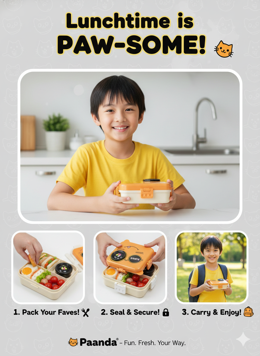 🍊 Super Cheerful Cat/Tiger Lunch Box - Lunchtime Grins! 😄