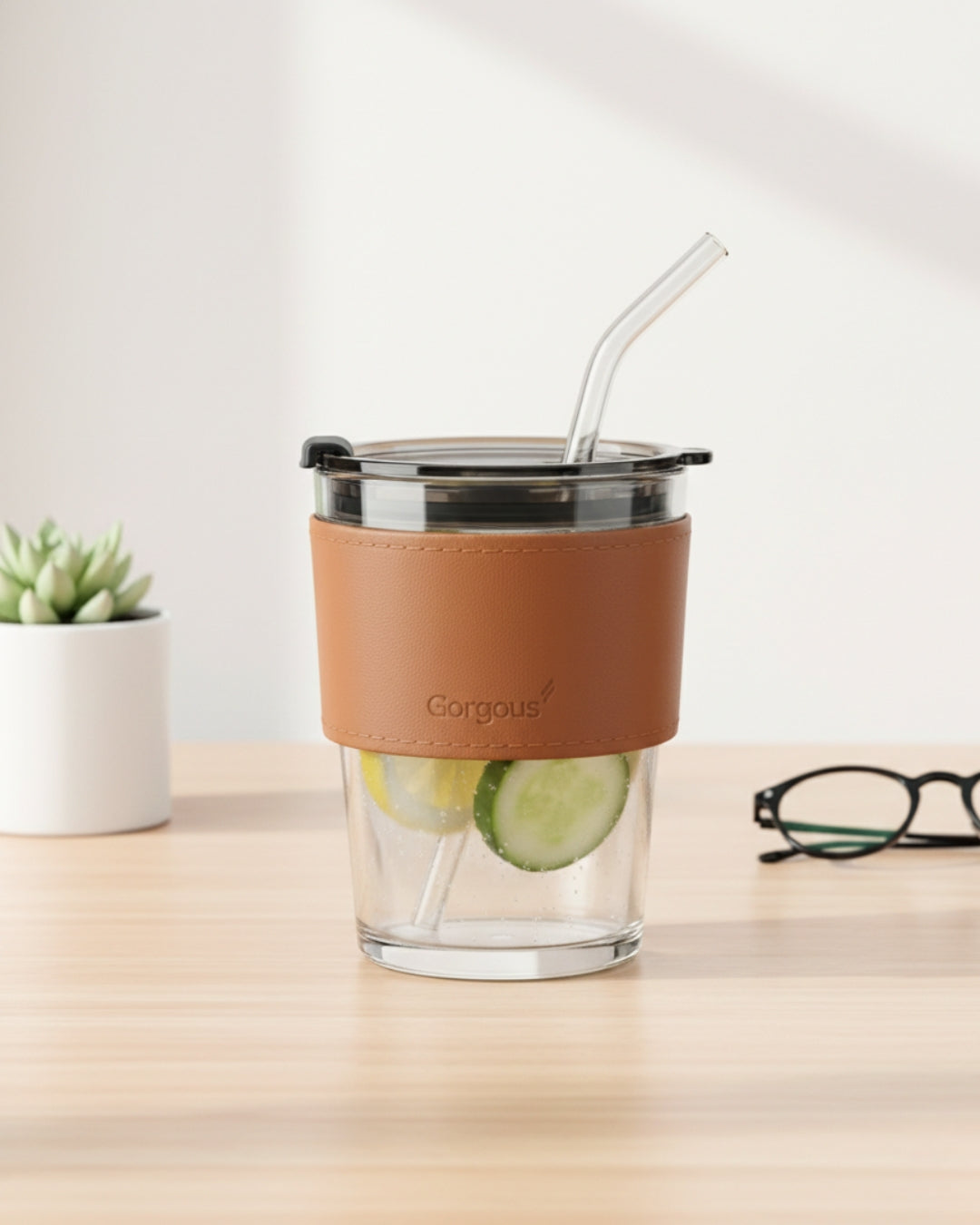 Glass Tumbler with Leather Sleeve
