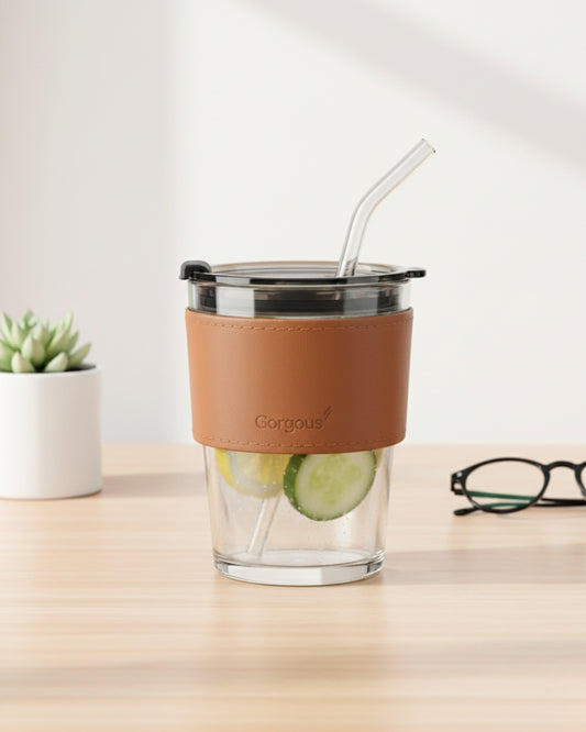 Glass Tumbler with Leather Sleeve