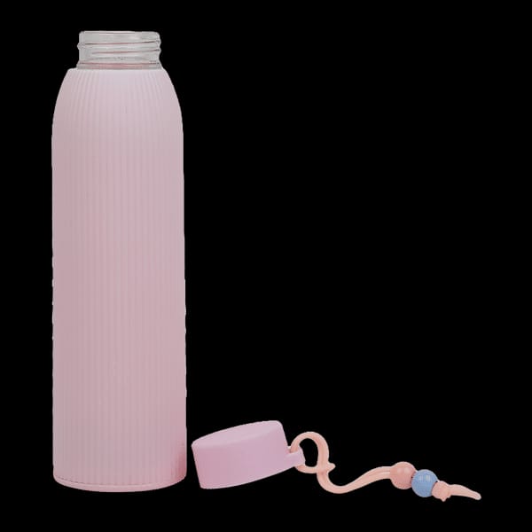 💖 Pastel Pink Ribbed Glass Water Bottle - Sip in Soft Style! 💧