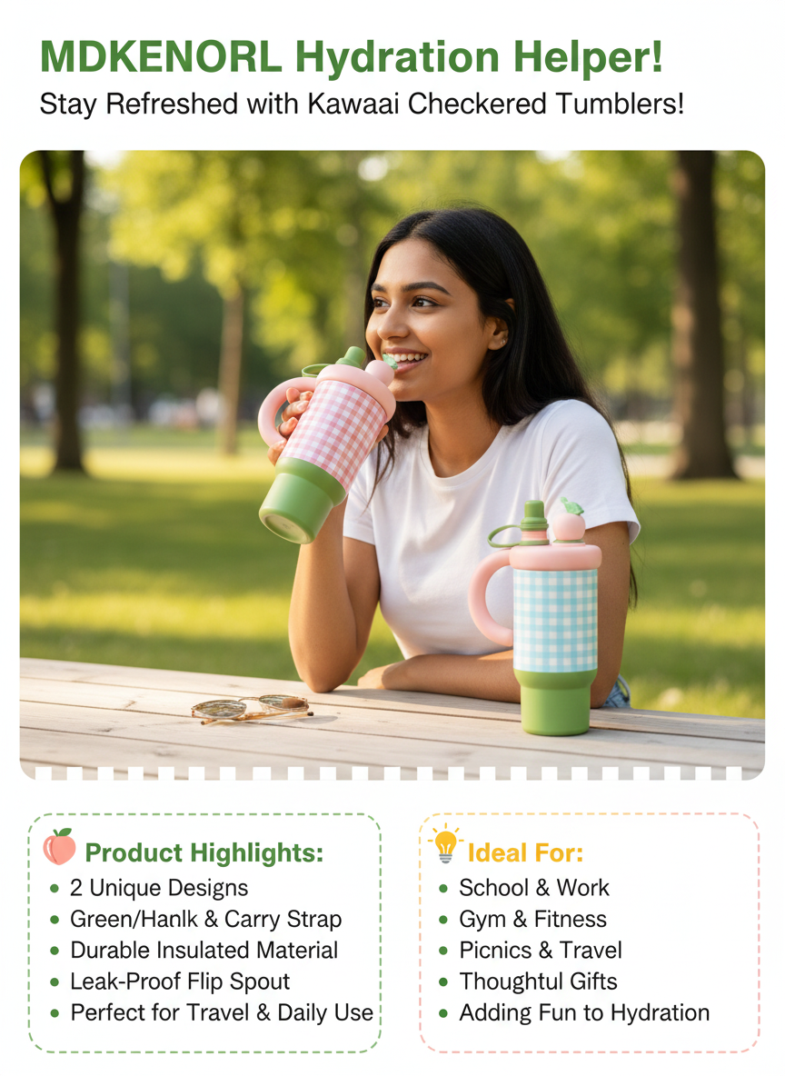🍋 Kunmao Gingham Hydration Mug - Picnic Perfect! 🧺