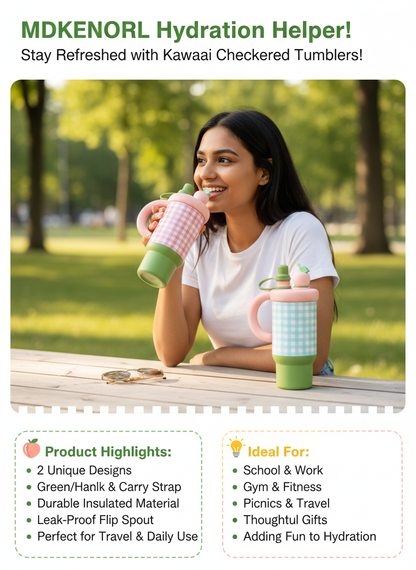 🍋 Kunmao Gingham Hydration Mug - Picnic Perfect! 🧺