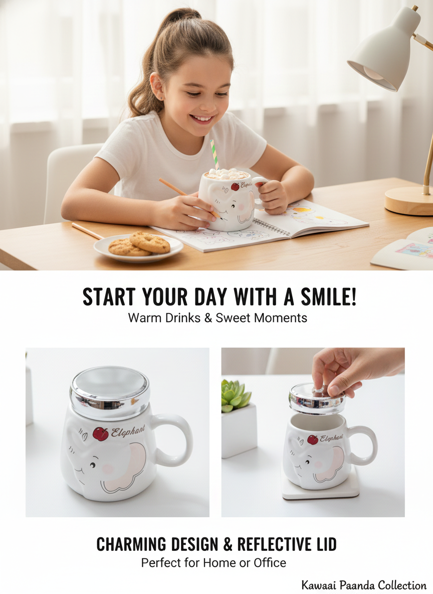 🐘 Sweet Elephant 3D Mug with Mirrored Lid 💖