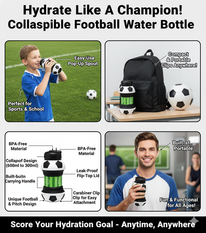 COLLAPSIBLE SOCCER BALL SILICONE WATER BOTTLE