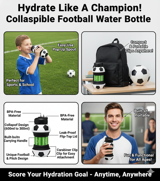 COLLAPSIBLE SOCCER BALL SILICONE WATER BOTTLE