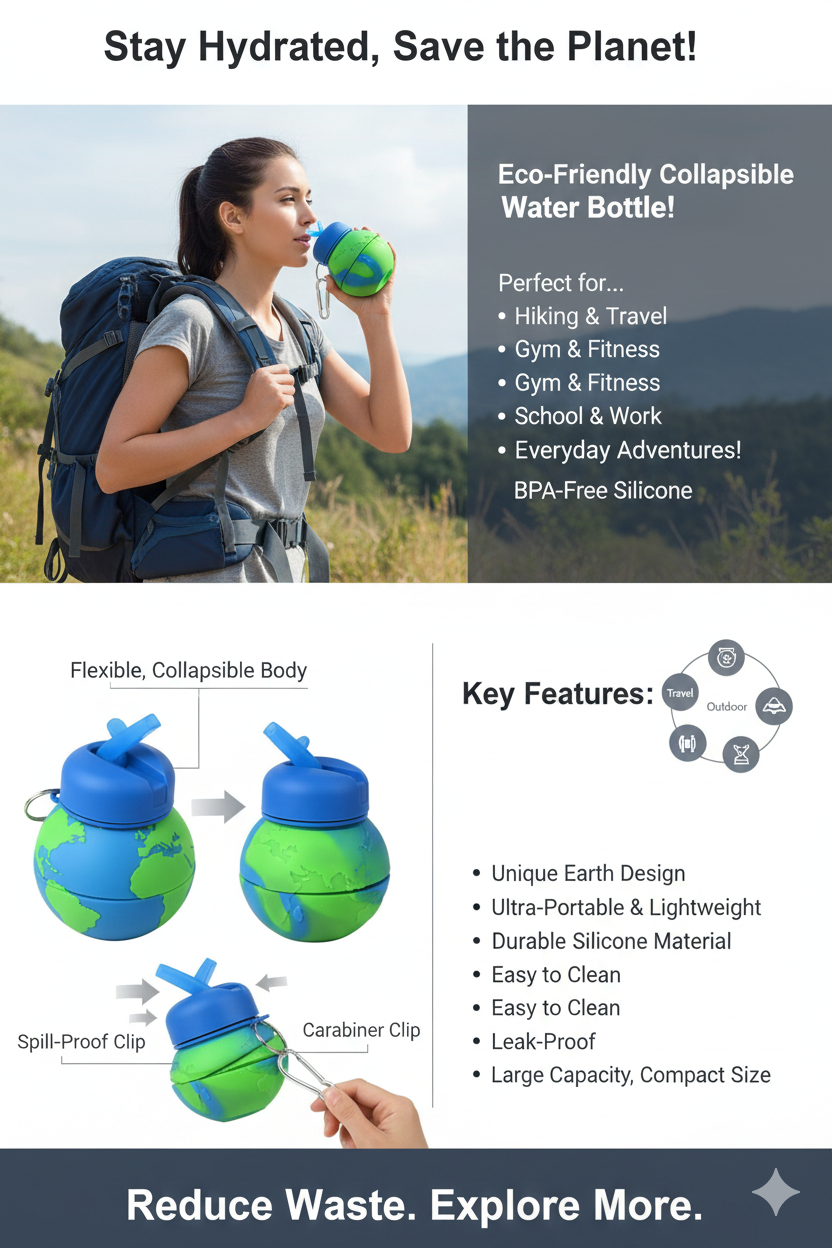 Our Little Planet" Collapsible Water Bottle Keychain