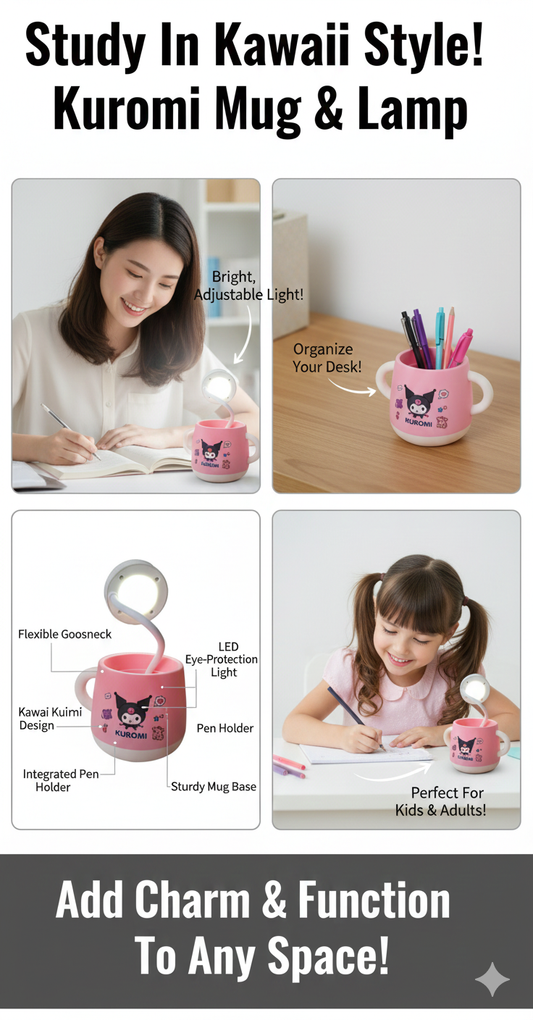 💖 Kuromi Charm: 2-in-1 LED Desk Lamp &amp; Organizer Mug 💡