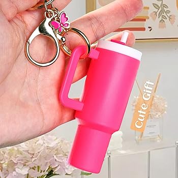 💖 Mini Tumbler Keychain - Hot Pink Hydration Hype! 🦋
