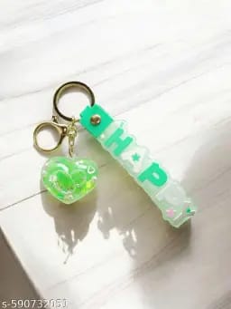💚 Sparkle &amp; Shine! "HAPP" Resin Heart Keychain ✨