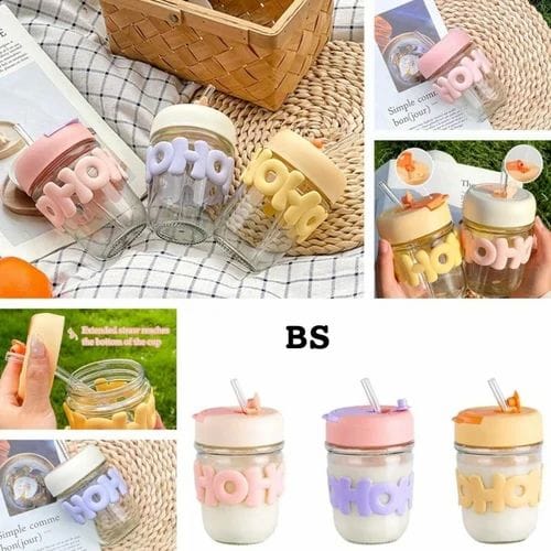 🥤 OHO! Aesthetic Glass Sippers with Pastel Sleeves 💖