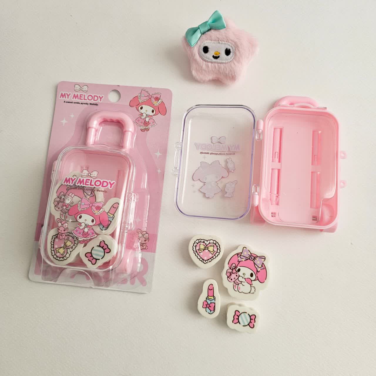 💖 My Melody Suitcase Eraser Set - Travel in Kawaii Style! 🎀
