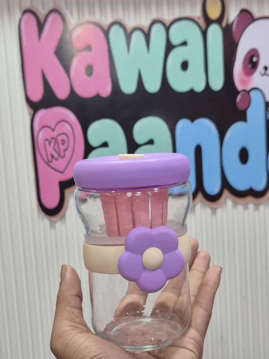 🌸 Kawaii Floral Glass Tumbler with Strainer 💜