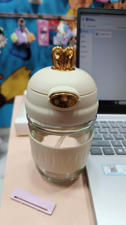 ✨ Chic Glass Tumbler with Crown Lid - Aesthetic Coffee Cup 👑