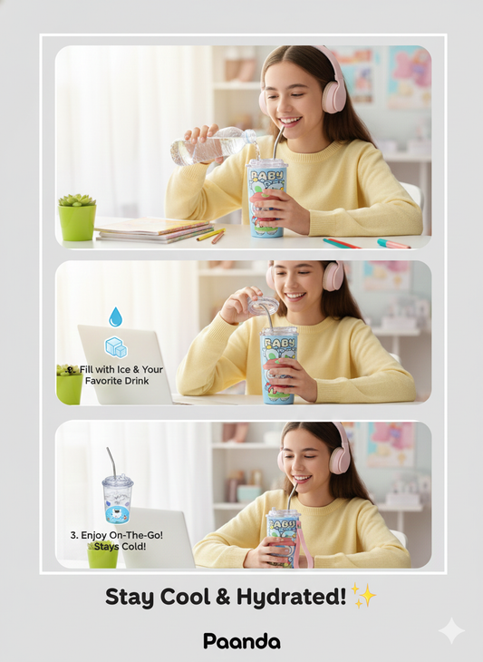 🐰 Baby Three Character Tumbler with Stainless Steel Straw 💙