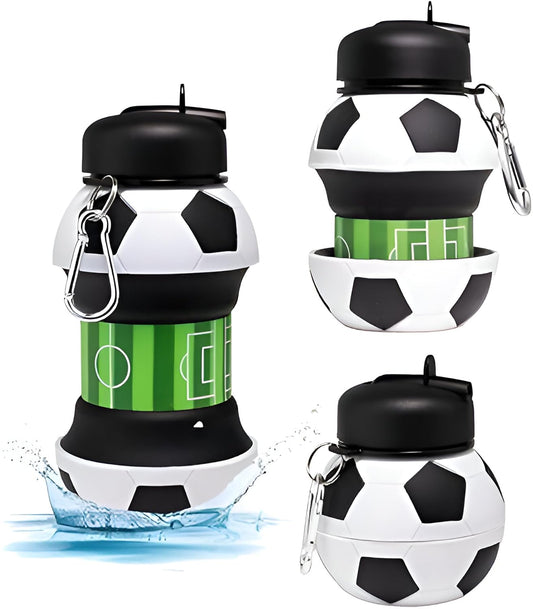 COLLAPSIBLE SOCCER BALL SILICONE WATER BOTTLE