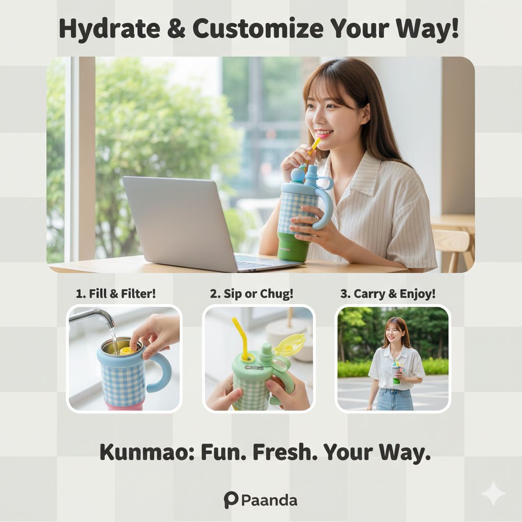 🍋 Kunmao Gingham Hydration Mug - Picnic Perfect! 🧺