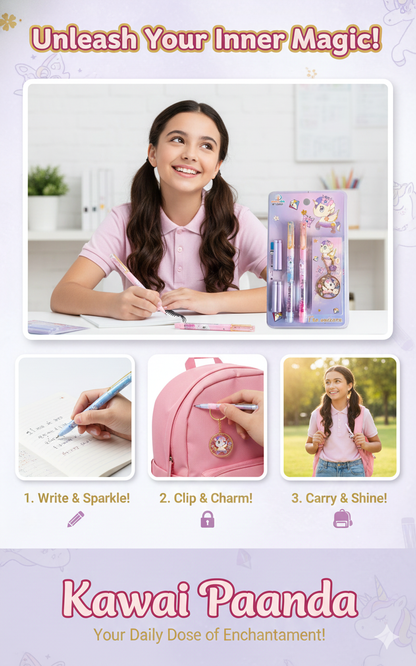 🦄 Kawaii-Q Unicorn Gift Set - Sparkling Pens &amp; Alloy Bookmark 💖