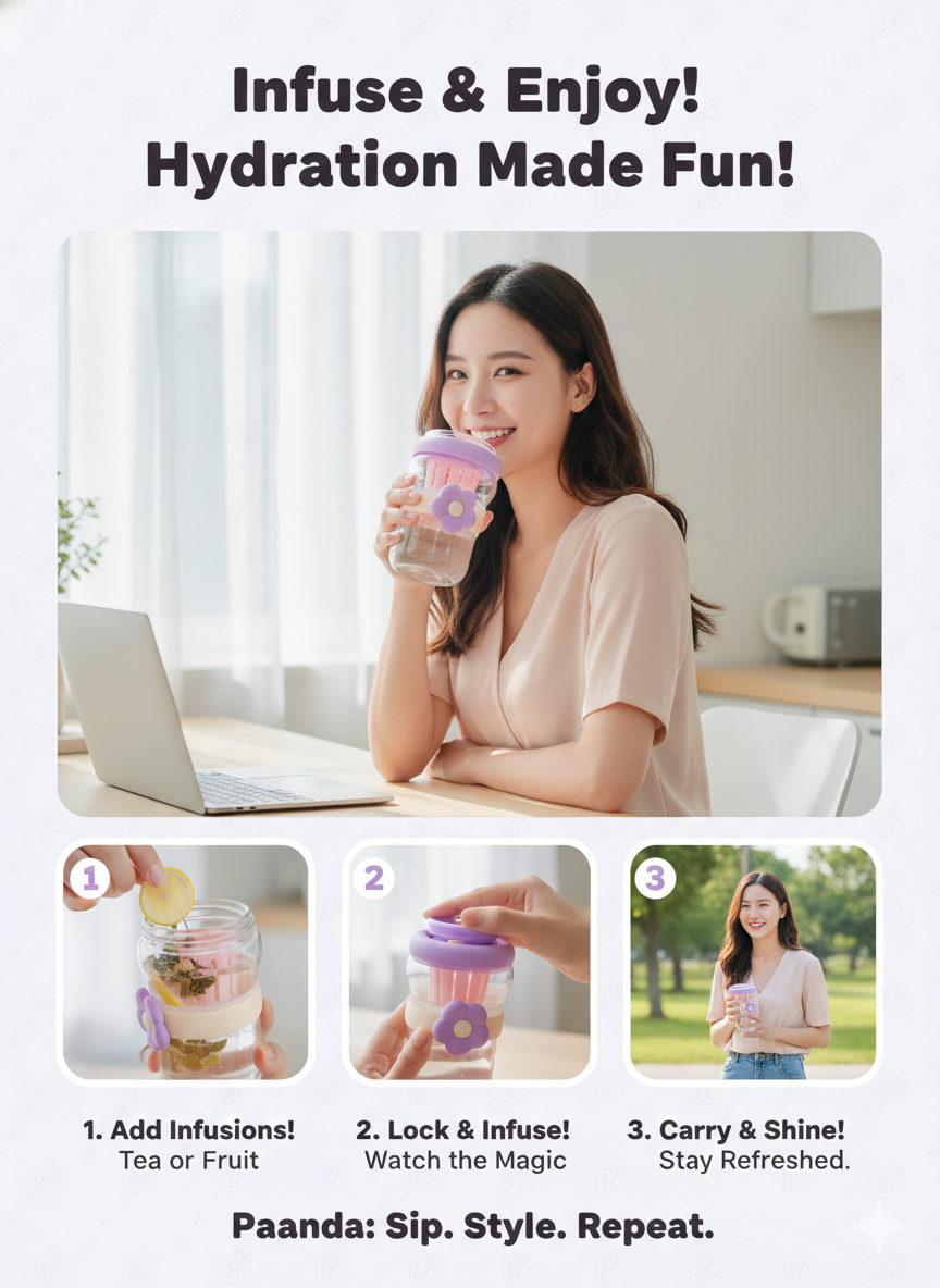 🌸 Kawaii Floral Glass Tumbler with Strainer 💜