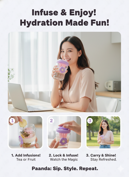 🌸 Kawaii Floral Glass Tumbler with Strainer 💜