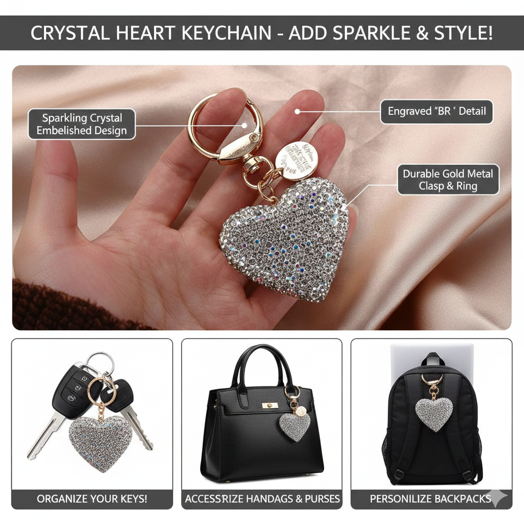 💎 Dazzling Rhinestone Heart Keychain - Sparkle &amp; Charm! 💖
