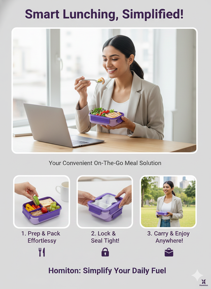 💜 Modern Purple Lunch Box with Integrated Spoon 🍱