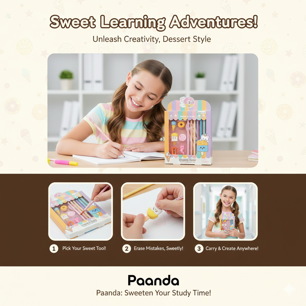 🍦 Dessert Time Pencil &amp; Eraser Set - Never Enough Sweetness! 🍩