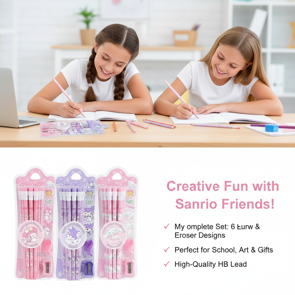 💜 Kuromi Study Squad Pencil Set - Let the Good Times Roll! 😈