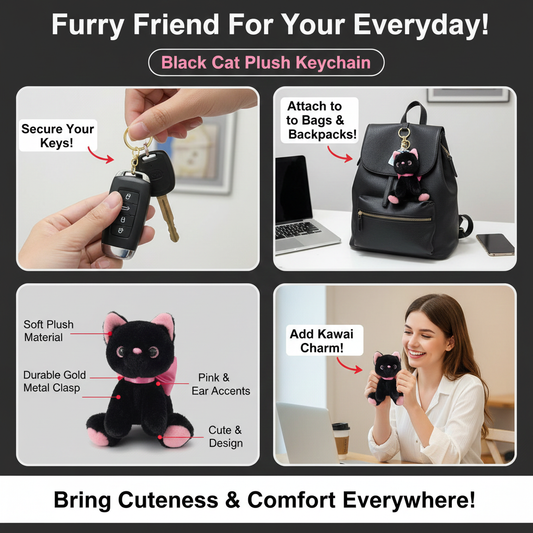 Black Cat Sweetheart Plush Keychain