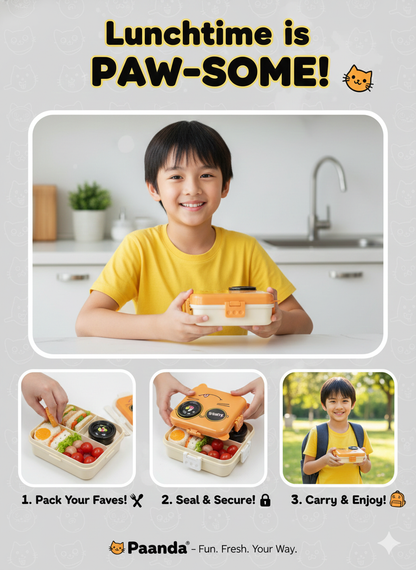 🍊 Super Cheerful Cat/Tiger Lunch Box - Lunchtime Grins! 😄