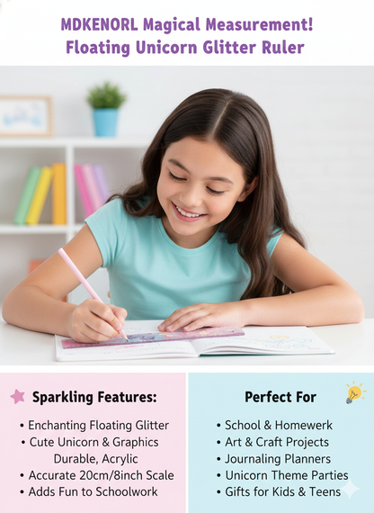 🦄 Mesmerizing Unicorn Liquid Glitter Ruler (20cm) ✨